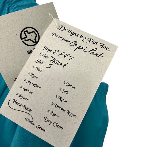 NEW Pat Dahnke Turquoise Blue Capris with Fringed Hem Beading, Size Small - Picture 9 of 10